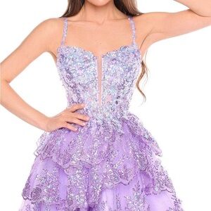 Stunning Amarra Lavender Sequin Layered Dress